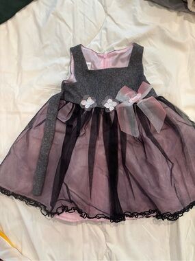 iris & ivy Pink and Gray Tulle Flower Party Dress
